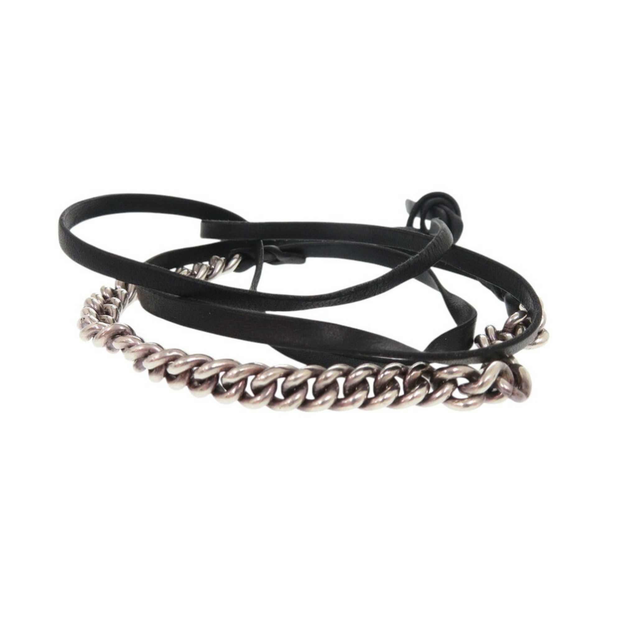 Hermès Chain Silver 925 Leather Bracelet Black RN0000363