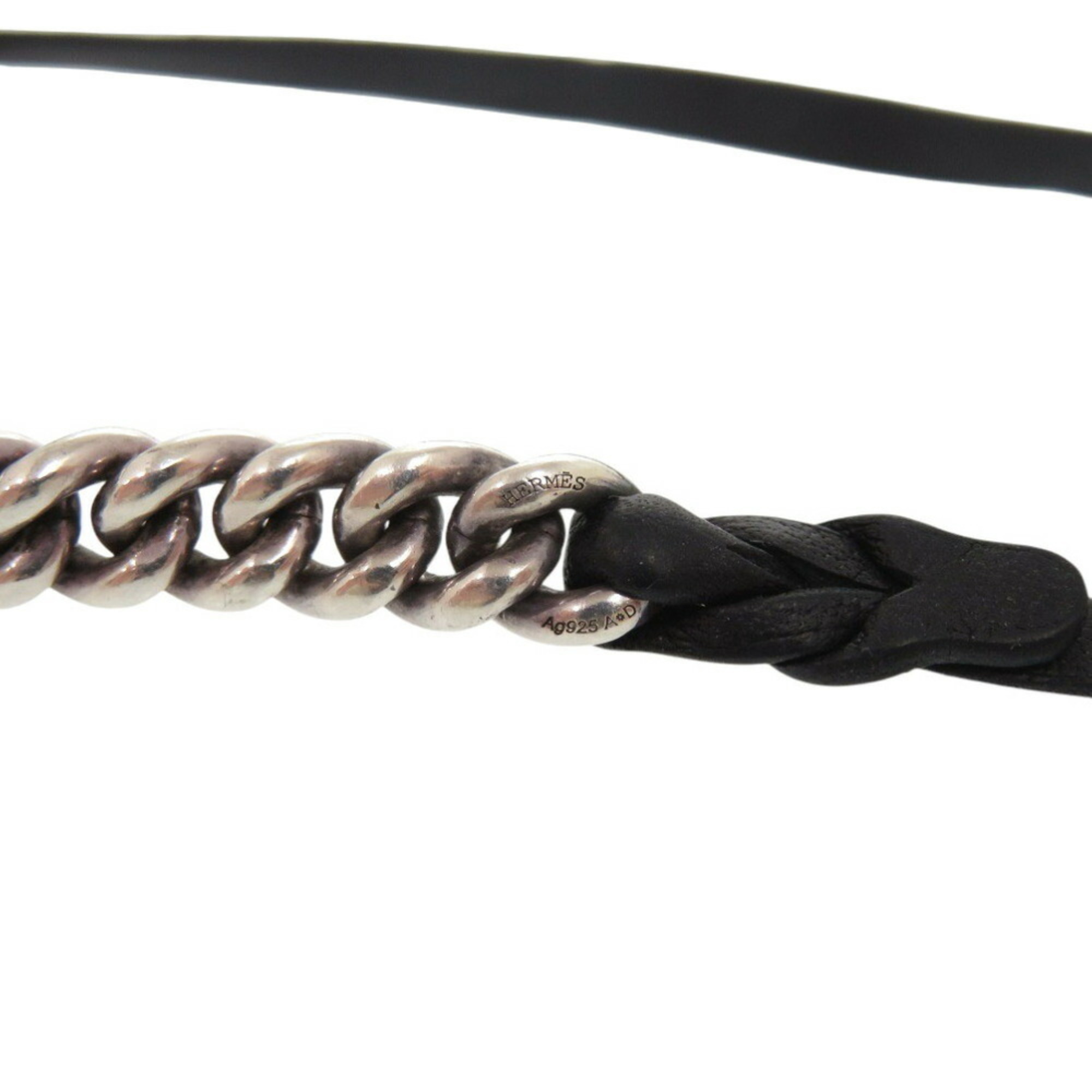 Hermès Chain Silver 925 Leather Bracelet Black RN0000363
