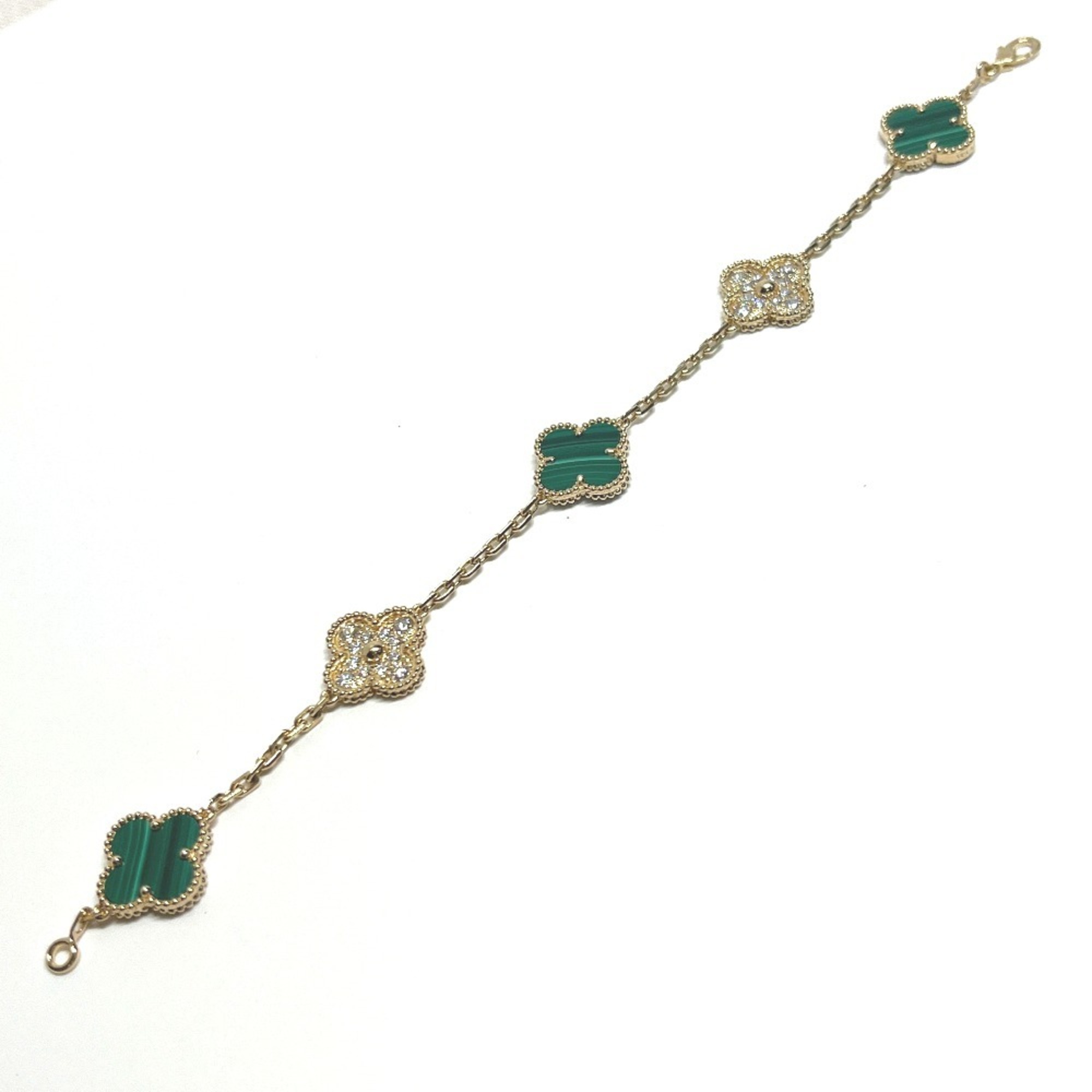 Van Cleef & Arpels Vintage Alhambra Malachite Diamond Bracelet RN0002032