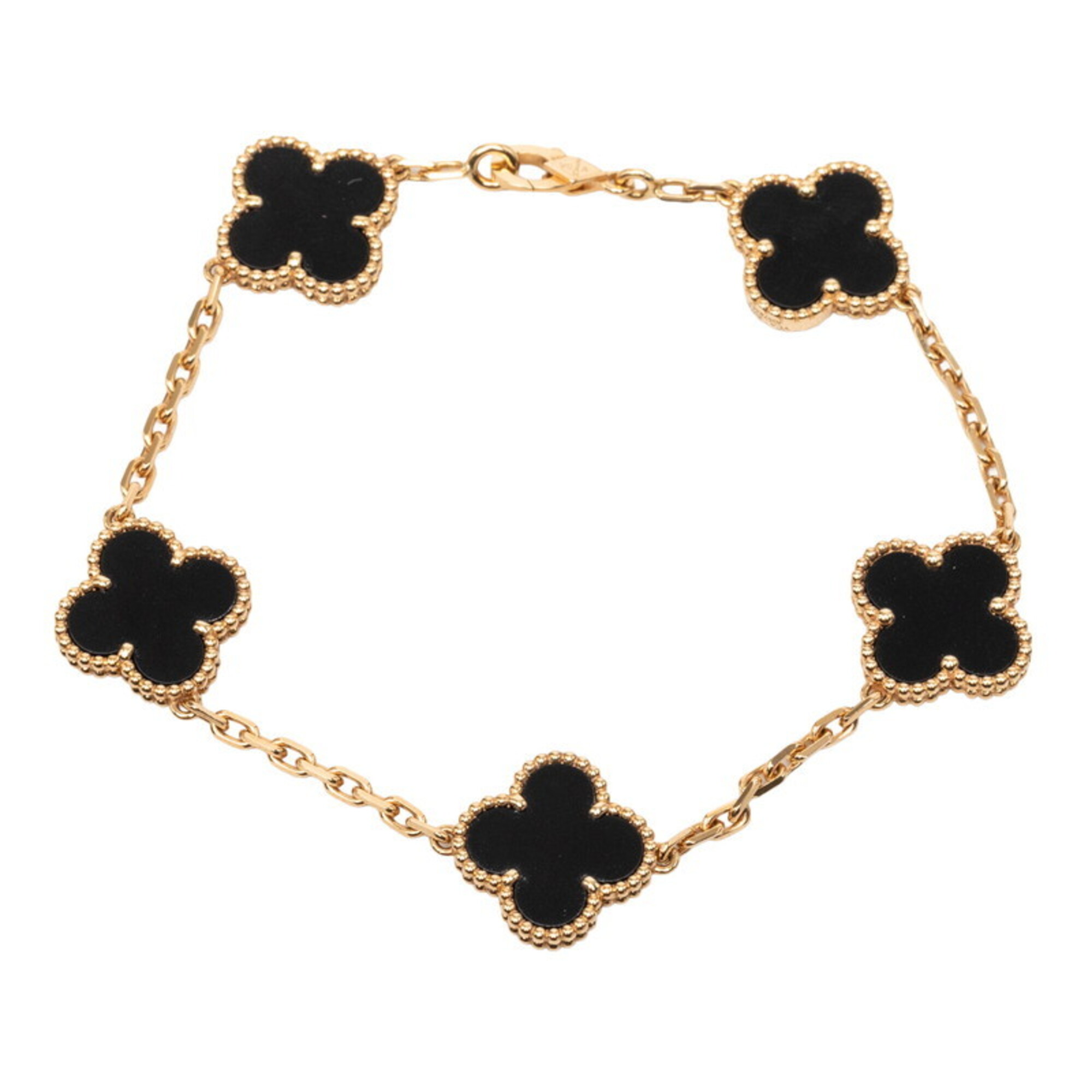 Van Cleef & Arpels Vintage Alhambra 5P Onyx Chain Bracelet RN0002060