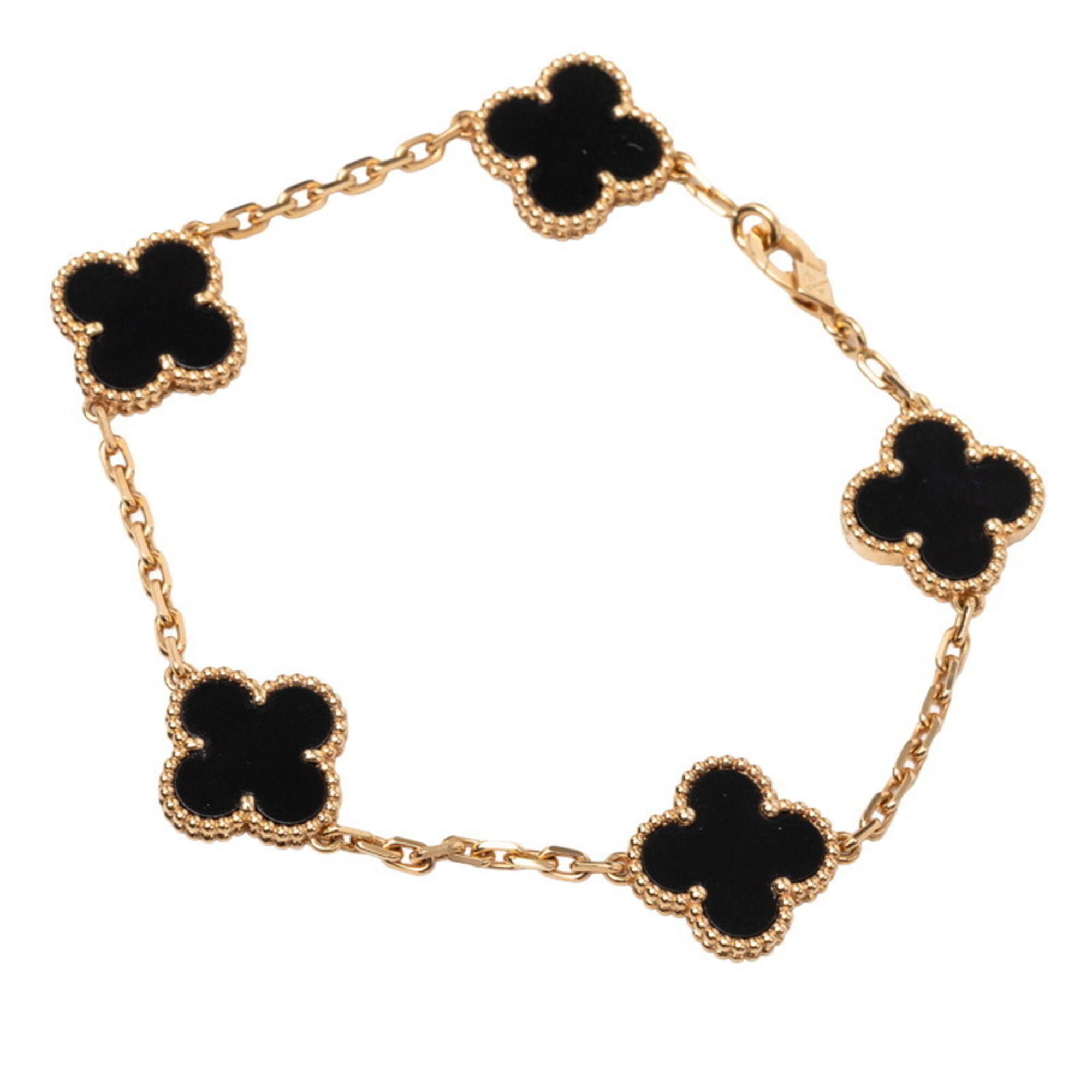 Van Cleef & Arpels Vintage Alhambra 5P Onyx Chain Bracelet RN0002060