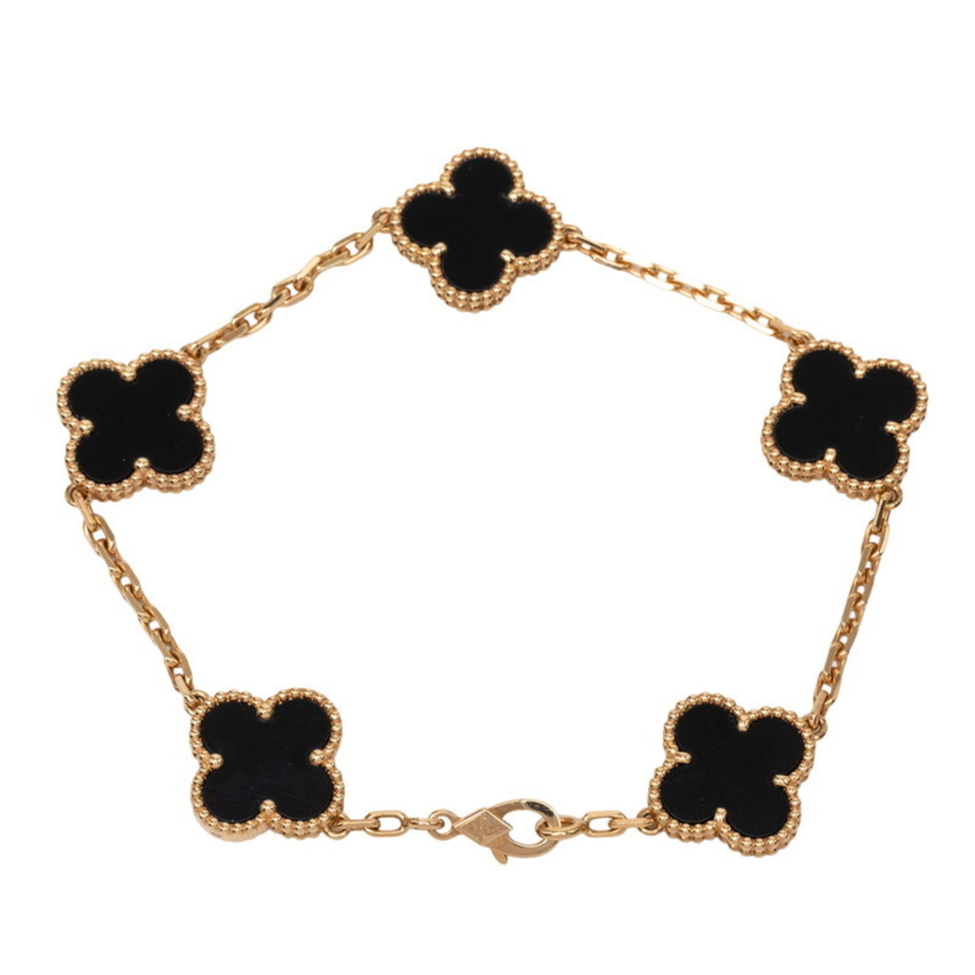 Van Cleef & Arpels Vintage Alhambra 5P Onyx Chain Bracelet RN0002060