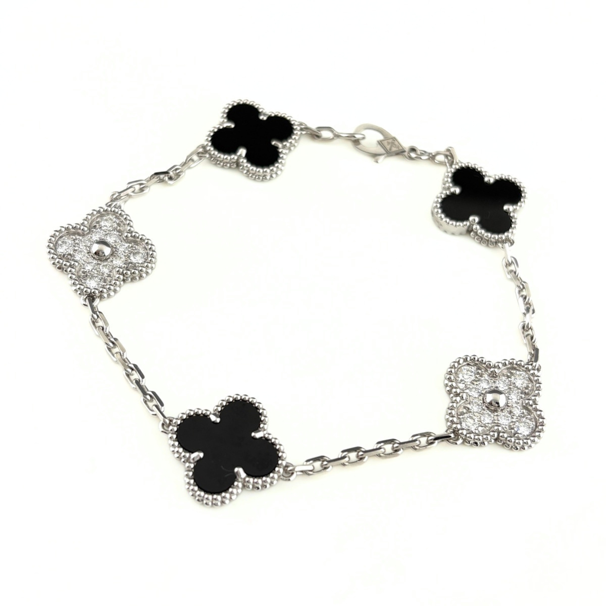 Van Cleef & Arpels Vintage Alhambra Onyx Diamond Bracelet RN0002266