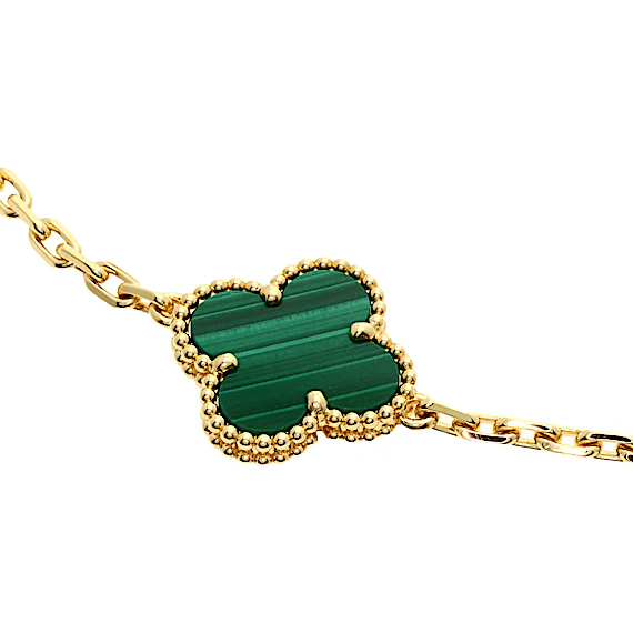 Van Cleef & Arpels Vintage Alhambra 5-Motif Malachite Bracelet RN0002294 Van Cleef & Arpels Vintage Alhambra 5-Motif Malachite Bracelet RN0002294