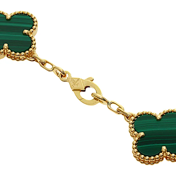 Van Cleef & Arpels Vintage Alhambra 5-Motif Malachite Bracelet RN0002294 Van Cleef & Arpels Vintage Alhambra 5-Motif Malachite Bracelet RN0002294