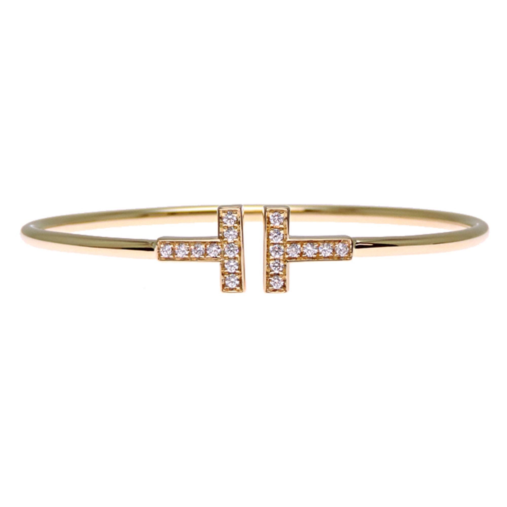 Tiffany 18K Yellow Gold T Diamond Wire Bracelet RN0002675
