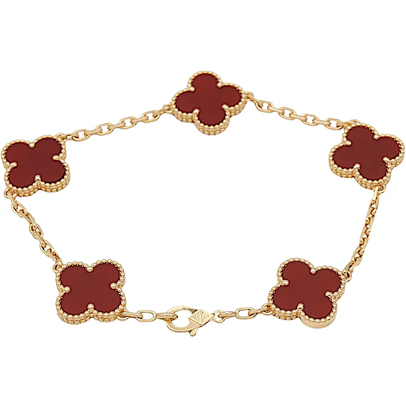 Van Cleef & Arpels Vintage Alhambra Carnelian 5-Piece Bracelet RN0002692 Van Cleef & Arpels Vintage Alhambra Carnelian 5-Piece Bracelet RN0002692