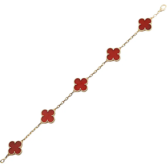 Van Cleef & Arpels Vintage Alhambra 5-Motif Carnelian Bracelet RN0002736 Van Cleef & Arpels Vintage Alhambra 5-Motif Carnelian Bracelet RN0002736