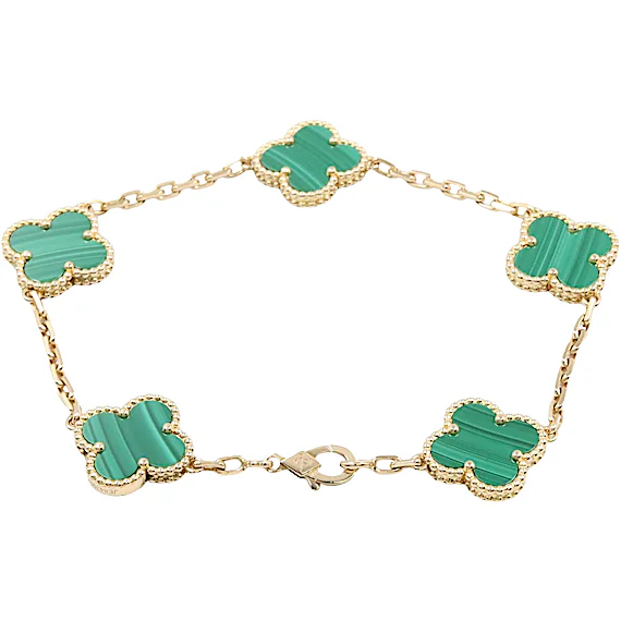 Van Cleef & Arpels Vintage Alhambra Malachite 5P Bracelet RN0002773 Van Cleef & Arpels Vintage Alhambra Malachite 5P Bracelet RN0002773