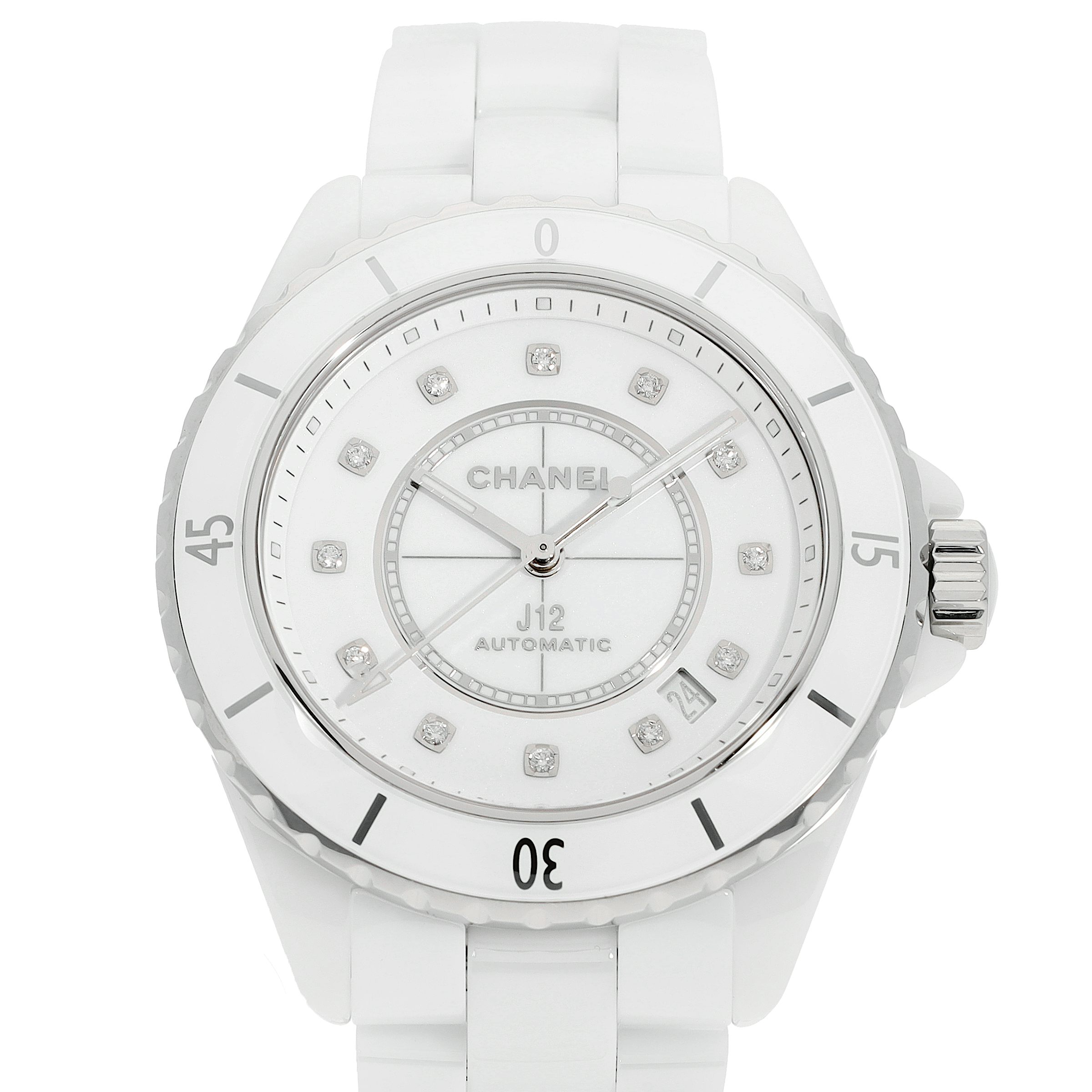Chanel J12 White Ceramic Diamond Watch H5705 for $7,380 • Black